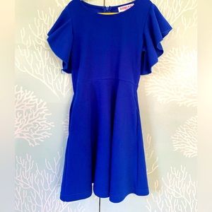 Royal blue skater dress with flutter sleeve